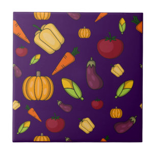 Cute vegetables pattern purple ceramic tile