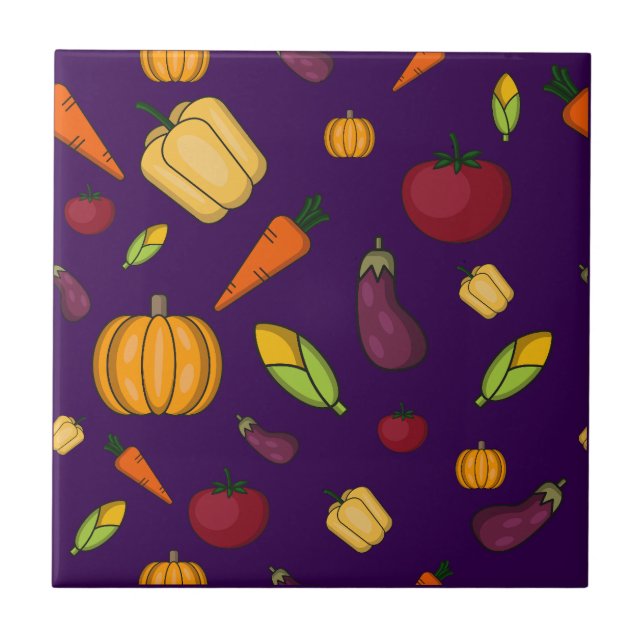 Cute vegetables pattern purple ceramic tile (Front)