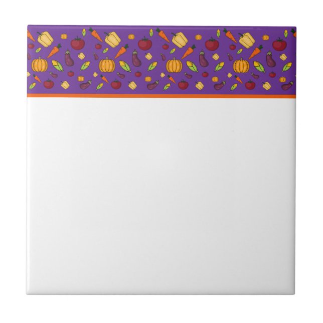 Cute vegetables purple pattern  ceramic tile (Front)