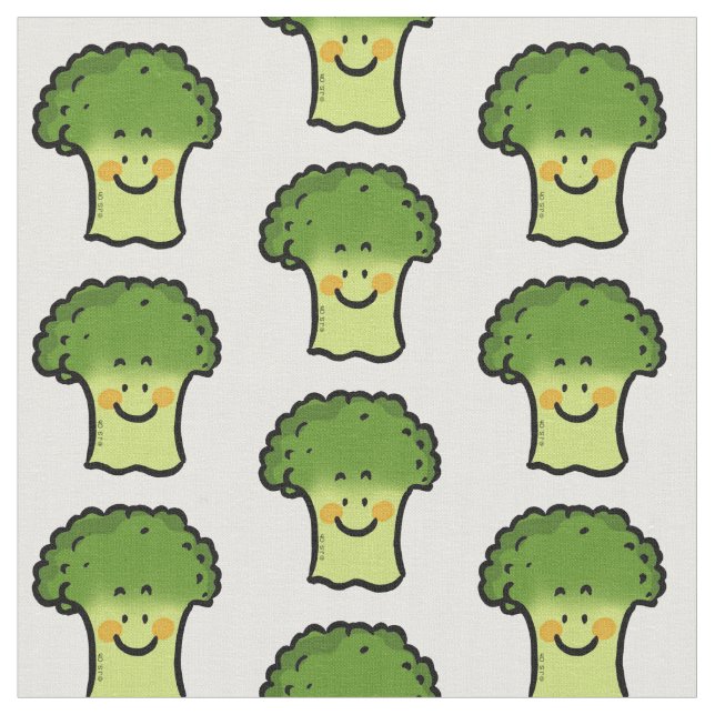 cute veggie broccoli cartoon fabric (Close Up)
