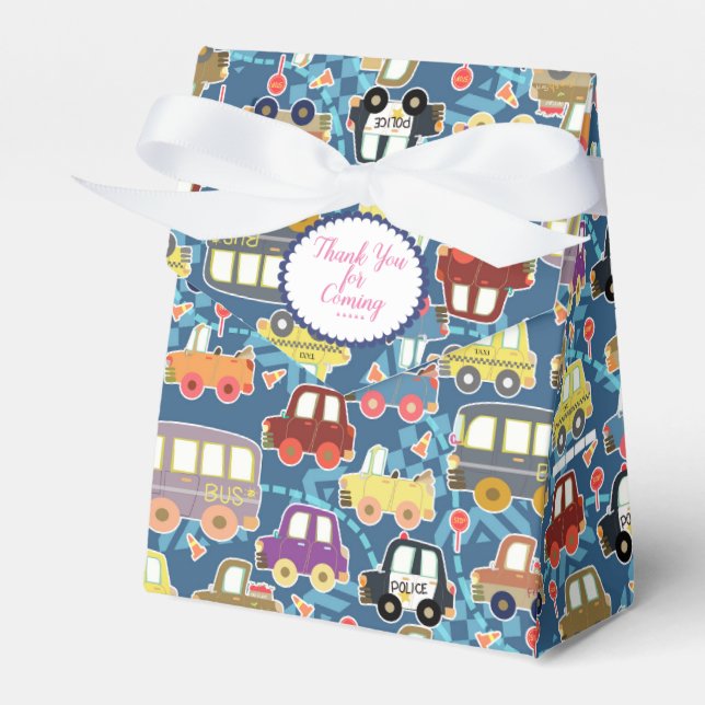 Cute Vehicles Blue Favour Box (Front Side)