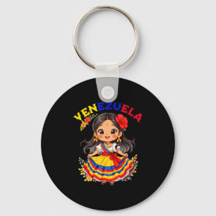 Cute Venezuela Girl Traditional Dress Colorful Art Key Ring