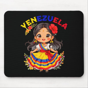 Cute Venezuela Girl Traditional Dress Colorful Art Mouse Pad