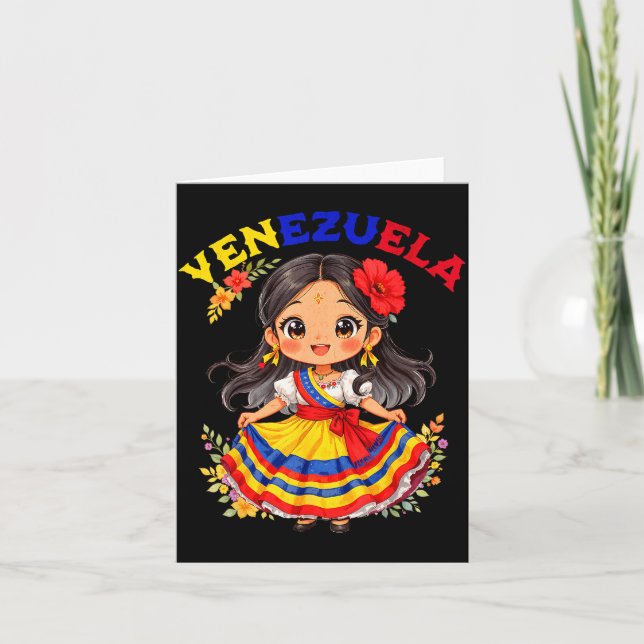 Cute Venezuela Girl Traditional Dress Colourful Ar Card (Front)