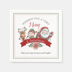 Cute Very Merry Christmas Santa and Helpers Napkin