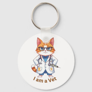 Cute Vet Cat "I Am a Vet" Design Key Ring