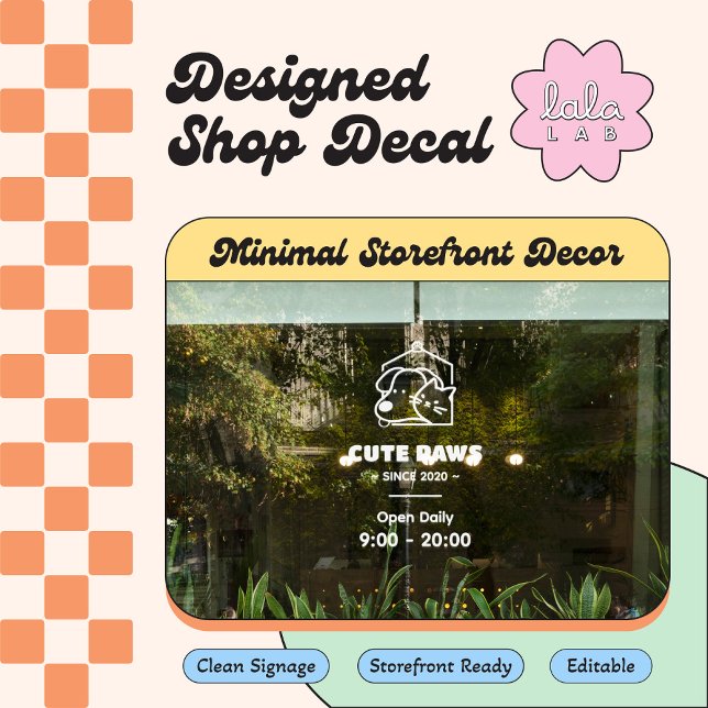 Cute Vet Pet Shop Logo & Hours Window Cling (Creator Uploaded)