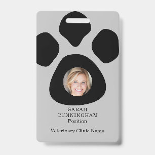 Cute Veterinarian Clinic Paw Print Photo ID Badge