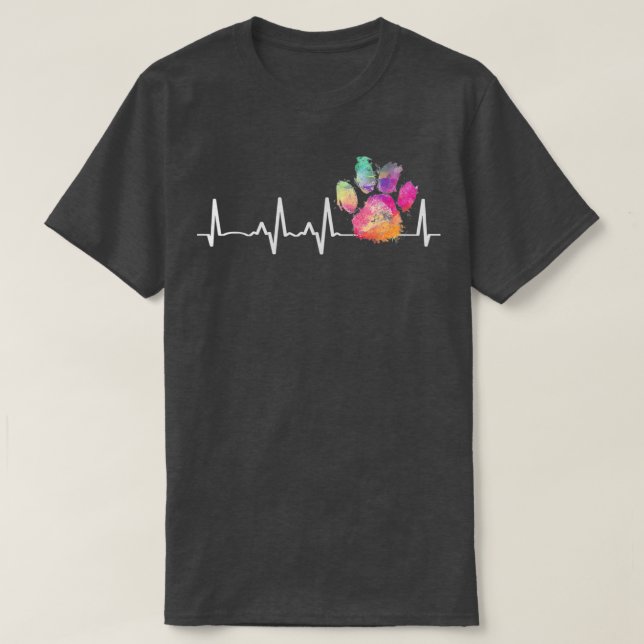 Cute Veterinarian Gift Rainbow Paw Print Heartbeat T-Shirt (Design Front)