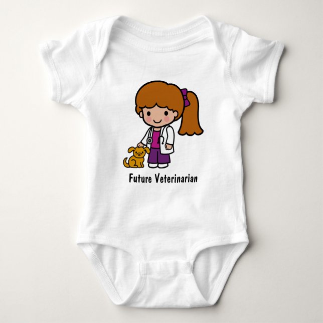 Cute Veterinarian Girl with puppy Baby Bodysuit (Front)