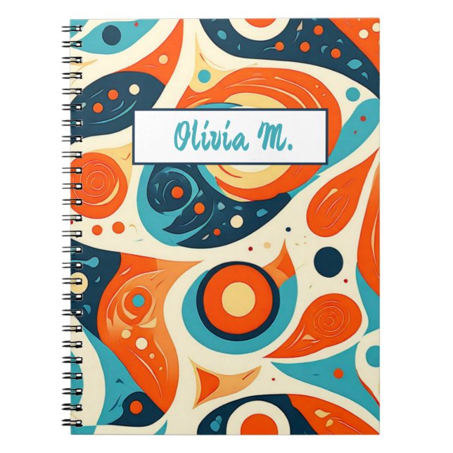 Cute Vibrant Colourful Retro Orange Teal Abstract Notebook (Front)