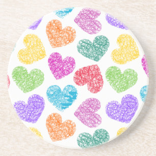 Cute Vibrant Doodled Heart Valentine's Day Pattern Coaster