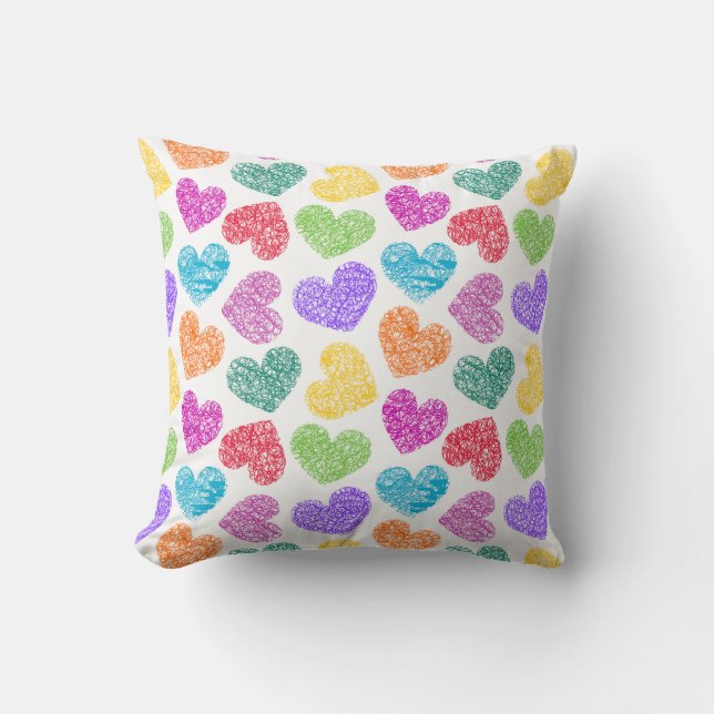 Cute Vibrant Doodled Heart Valentine's Day Pattern Cushion (Front)