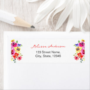 Cute Vibrant Floral Bridal Shower Return Address Label