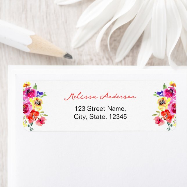 Cute Vibrant Floral Bridal Shower Return Address Label (Insitu)