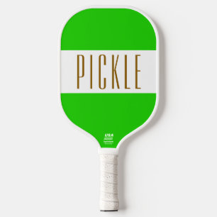 Cute Vibrant Lime Green White PICKLE Stripes Text Pickleball Paddle