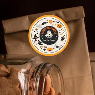 Cute Vibrant Orange Playful Halloween Illustration Classic Round Sticker