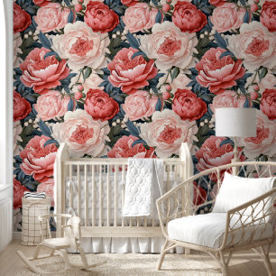 Cute Vibrant Pink Peonies Chic Floral Wallpaper
