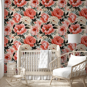 Cute Vibrant Pink Peonies Chic Floral Wallpaper
