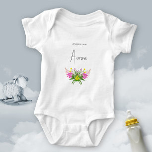 Cute Vibrant Yellow Pink Wildflower Script  Baby Bodysuit