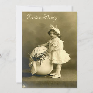 Cute Victorian Bunny Girl & Egg Easter Party Invitation