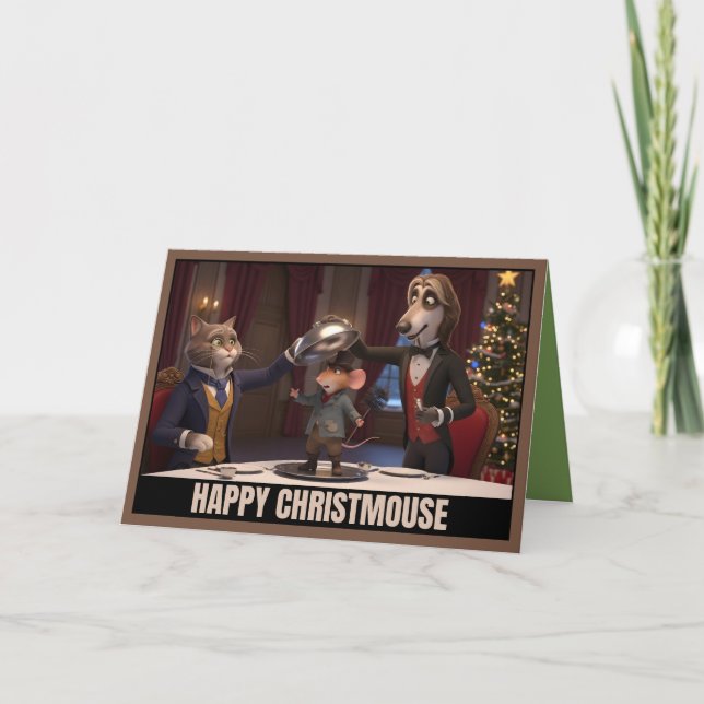 Cute Victorian cats and dog Christmas Card (Front)