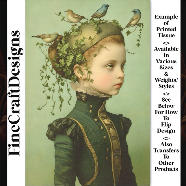Cute Victorian Girl & Vines & Birds BD9 Decoupage Tissue Paper (Creator Uploaded)