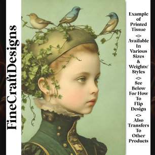 Cute Victorian Girl & Vines & Birds BE1 Decoupage Tissue Paper