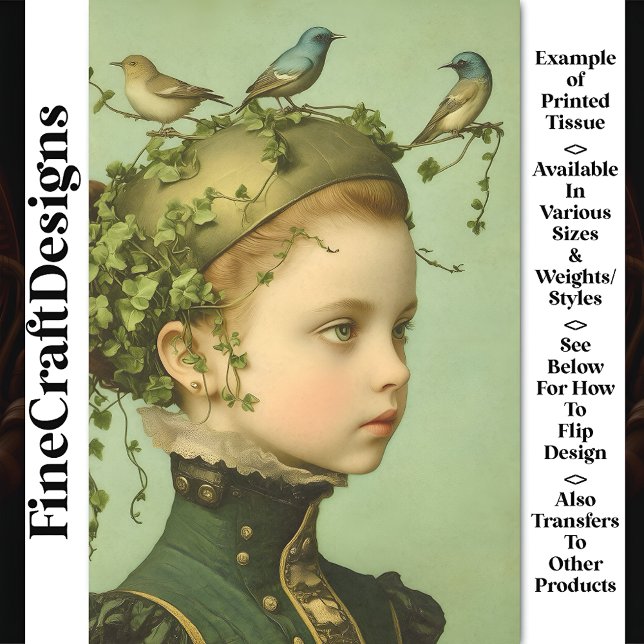 Cute Victorian Girl & Vines & Birds BE1 Decoupage Tissue Paper (Creator Uploaded)