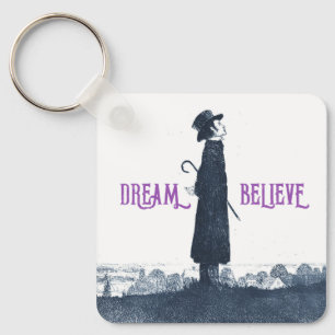 Cute Victorian Man Dream Believe Quote Key Ring