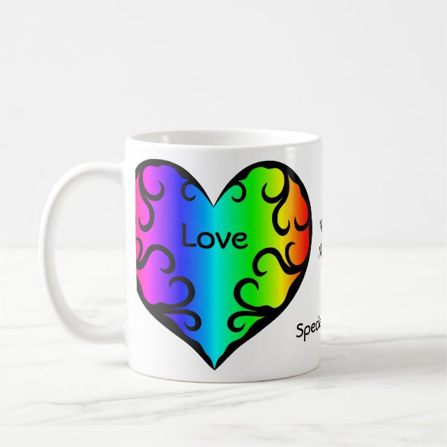 Cute victorian rainbow heart anniversary coffee mug (Left)