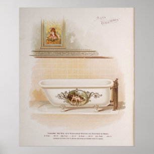 Cute Victorian Vintage Bathtub Cherub Gold Poster