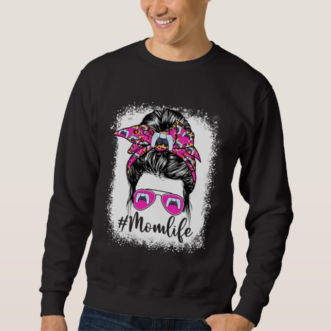 Cute Video Game Mom Life Messy Bun Game Day Mother Sweatshirt (Front)