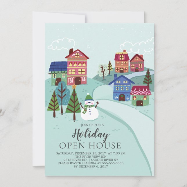 Cute Village Holiday Open House Invitation (Front)