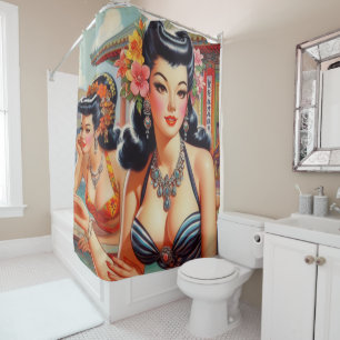 Cute Vinage Oriental Girls Shower Curtain
