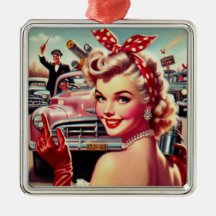 Cute Vintage 1950s Girl Metal Ornament