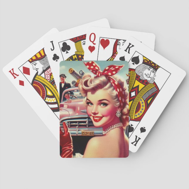 Cute Vintage 1950s Girl Playing Cards (Back)