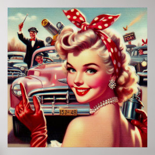 Cute Vintage 1950s Girl Poster