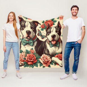 Cute Vintage American Pit Bull Terrier Fleece Blanket