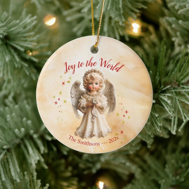 Cute Vintage Angel Christmas Ceramic Ornament (Tree)