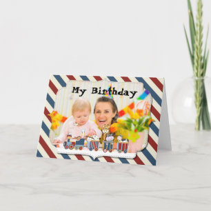 Cute vintage animal train children birthday card