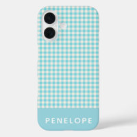 Cute Vintage Aqua Blue Gingham Plaid Personalised