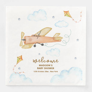 Cute Vintage Aviator Airplane Baby Shower Welcome Napkin