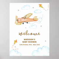 Cute Vintage Aviator Airplane Baby Shower Welcome