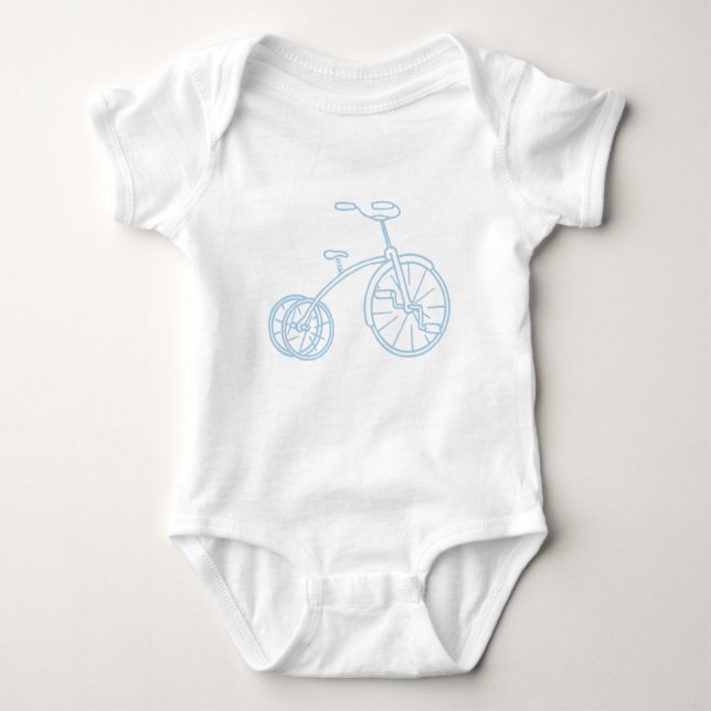 Cute Vintage Baby Blue Tricycle Baby Bodysuit (Front)