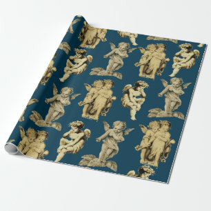 Cute Vintage Baby Cherub Cupid Angels Blue  Wrapping Paper