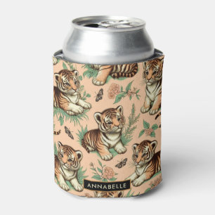 Cute Vintage Baby Tiger Pattern Can Cooler