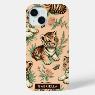Cute Vintage Baby Tiger Pattern iPhone 15 Case