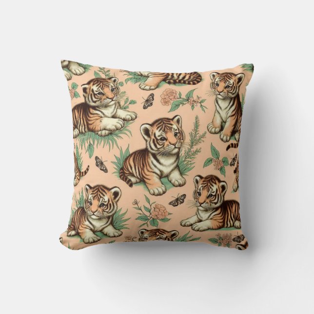 Cute Vintage Baby Tiger Pattern Cushion (Front)