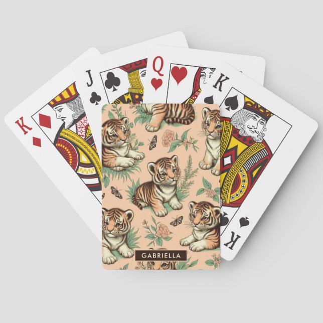 Cute Vintage Baby Tiger Pattern Playing Cards (Back)